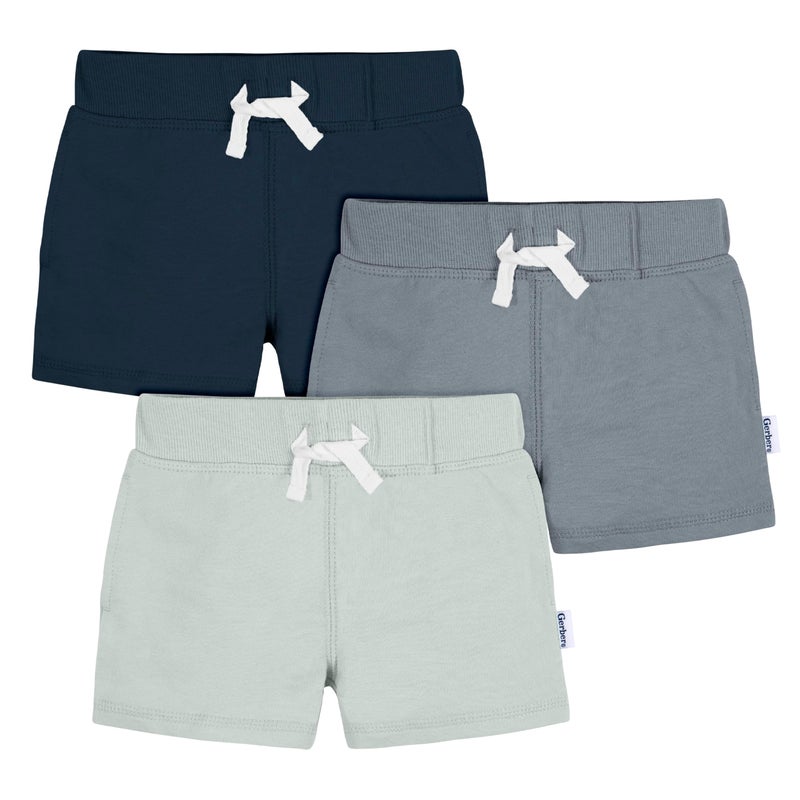 Gerber Baby Boys Toddler 3-Pack Pull-On Knit Shorts, Blues, 3-6 Months - Image 1