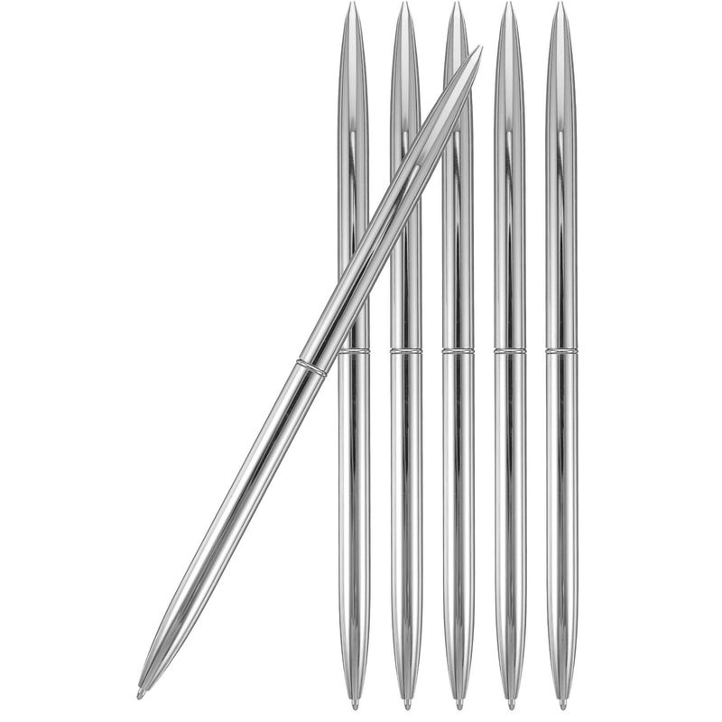 Valiclud 6 Silver Metal Ballpoint Pens Set Fine Writing Office Pens - Image 2