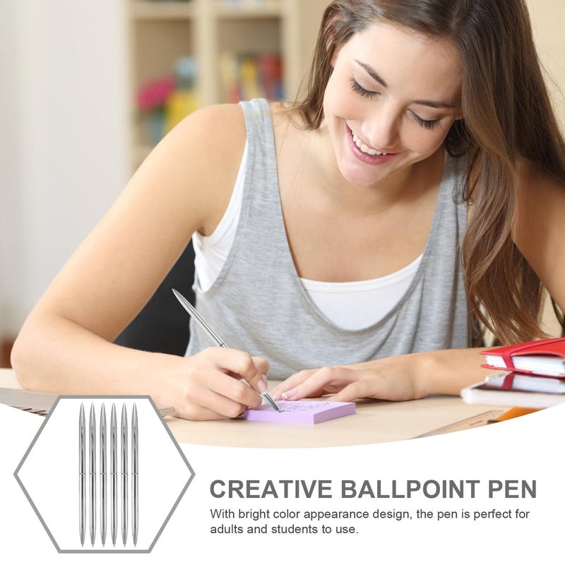 Valiclud 6 Silver Metal Ballpoint Pens Set Fine Writing Office Pens - Image 4