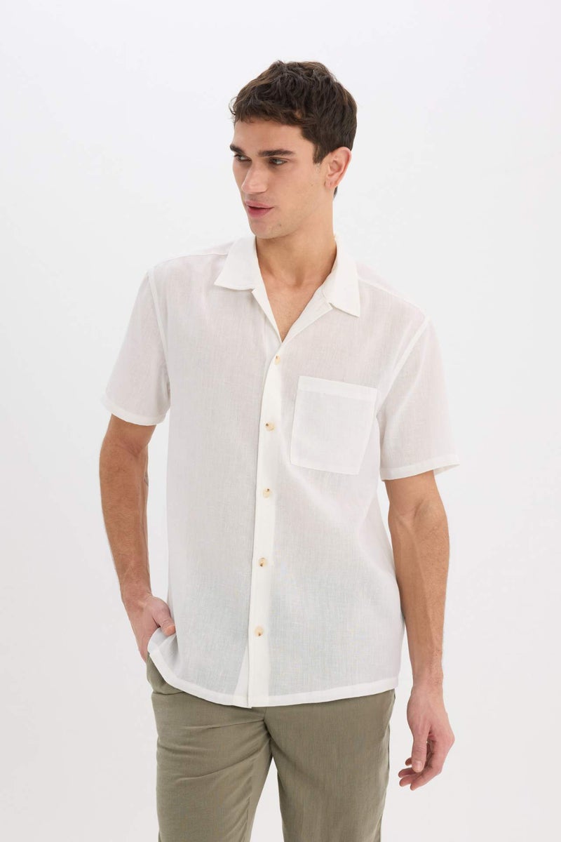 DeFacto Relax Fit Polo Neck Linen Look Summer White Shirt - Image 3