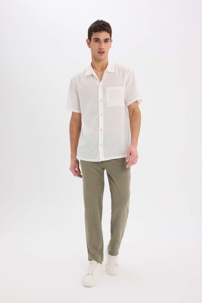 DeFacto Relax Fit Polo Neck Linen Look Summer White Shirt - Image 2