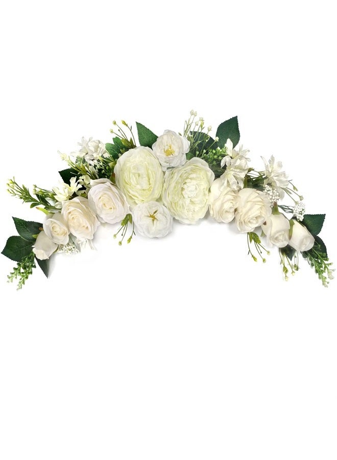 OrgMemory Wedding Arch Flowers, Artificial Floral Swags, 27" Decorative Swag, Welcome Sign Flowers, Artificial Flower Swag for Door Wedding Party Wall Home Decor (Ivory) - Image 1