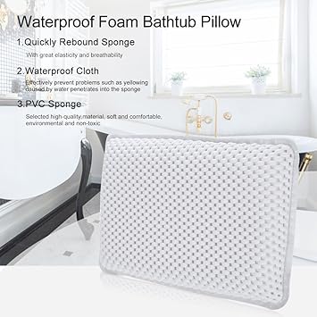 Brrnoo وسادة استحمام من PVC لدعم الرقبة والظهر مع حشوة فوم داخلية وسادة رأس حوض الاستحمام وسادة استحمام لدعم الرقبة والظهر مع أكواب شفط غير قابلة للانزلاق وسادة استحمام سبا - Image 5