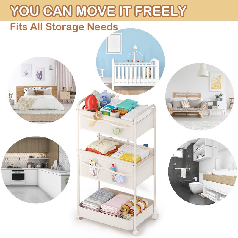 BOPHILI Baby Diaper Caddy, Premium Metal& Felt Movable Cart with Dividers for Newborn Nursery Essentials, Large Capacity Rolling Diaper Storage Caddy Organizer for Changing Table &Crib, Easy Assembly- Beige - Image 4