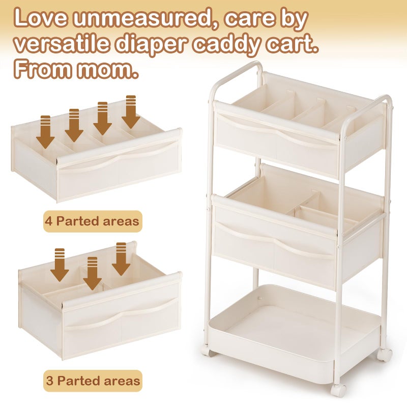 BOPHILI Baby Diaper Caddy, Premium Metal& Felt Movable Cart with Dividers for Newborn Nursery Essentials, Large Capacity Rolling Diaper Storage Caddy Organizer for Changing Table &Crib, Easy Assembly- Beige - Image 5