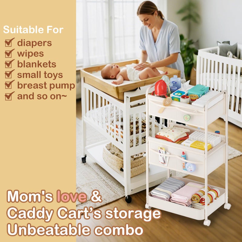 BOPHILI Baby Diaper Caddy, Premium Metal& Felt Movable Cart with Dividers for Newborn Nursery Essentials, Large Capacity Rolling Diaper Storage Caddy Organizer for Changing Table &Crib, Easy Assembly- Beige - Image 3