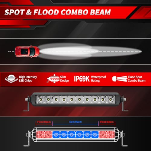 4WDKING LED Light Bar 10 inch - 4WDKING 50W Off Road LED Spot Flood Combo Work Light Super Bright Truck Driving Fog Lamp IP69K Waterproof for Truck Jeep Roof Bumper Cars Wrangler ATV UTV Boat - Image 2
