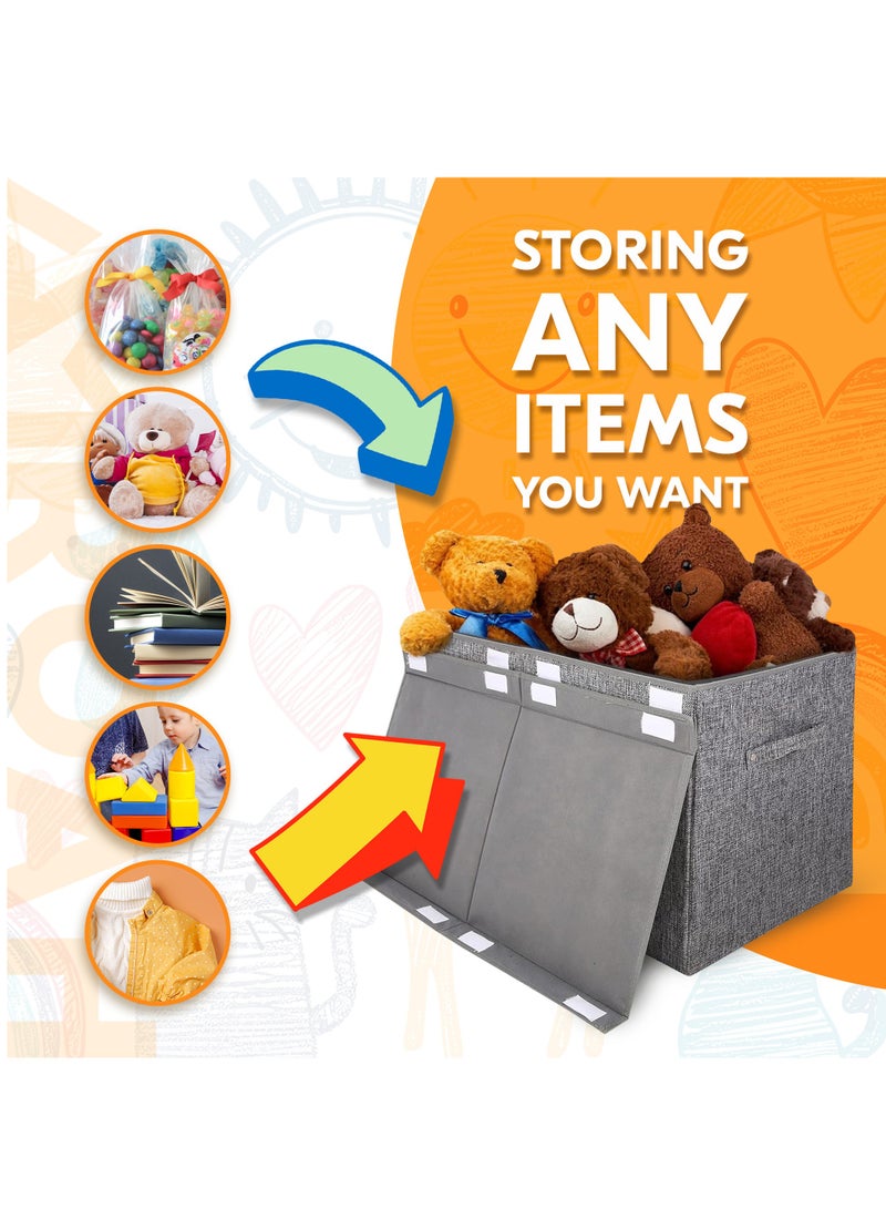 AMROAH 63x33x40cm Large Toy Box with Lid & Handle, Toy Storage Box Bins Collapsible Sturdy Organizer for Kids Girls Boys Nursery Baby Playroom Bathroom Living Room - Image 2