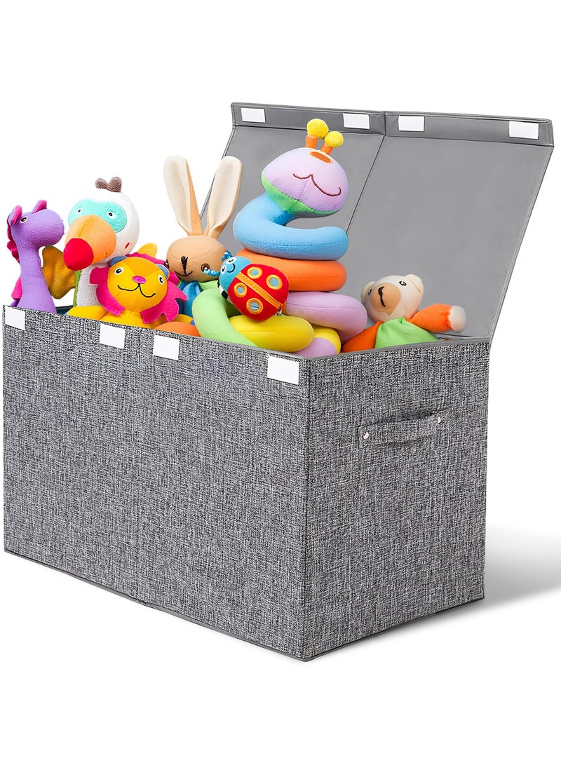 AMROAH 63x33x40cm Large Toy Box with Lid & Handle, Toy Storage Box Bins Collapsible Sturdy Organizer for Kids Girls Boys Nursery Baby Playroom Bathroom Living Room - Image 1