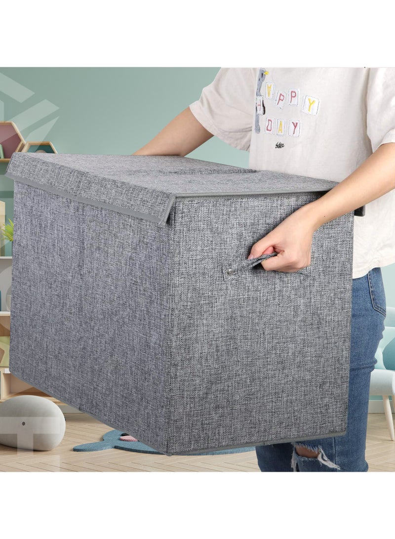 AMROAH 63x33x40cm Large Toy Box with Lid & Handle, Toy Storage Box Bins Collapsible Sturdy Organizer for Kids Girls Boys Nursery Baby Playroom Bathroom Living Room - Image 5