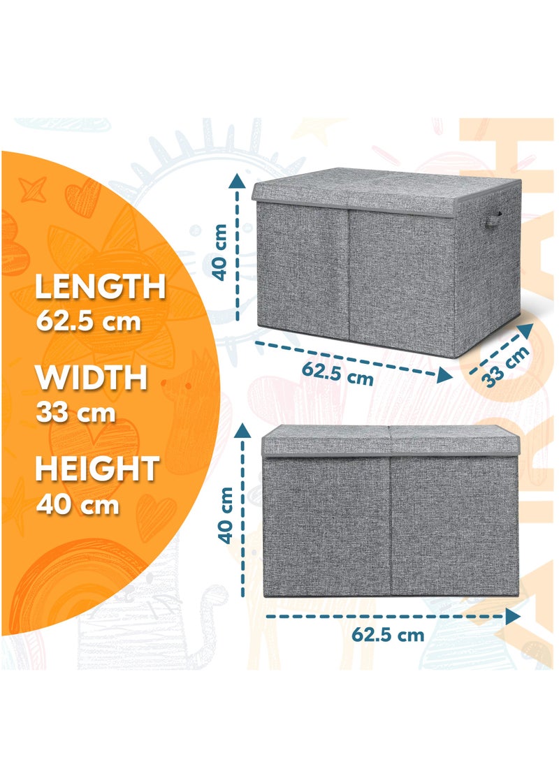 AMROAH 63x33x40cm Large Toy Box with Lid & Handle, Toy Storage Box Bins Collapsible Sturdy Organizer for Kids Girls Boys Nursery Baby Playroom Bathroom Living Room - Image 3