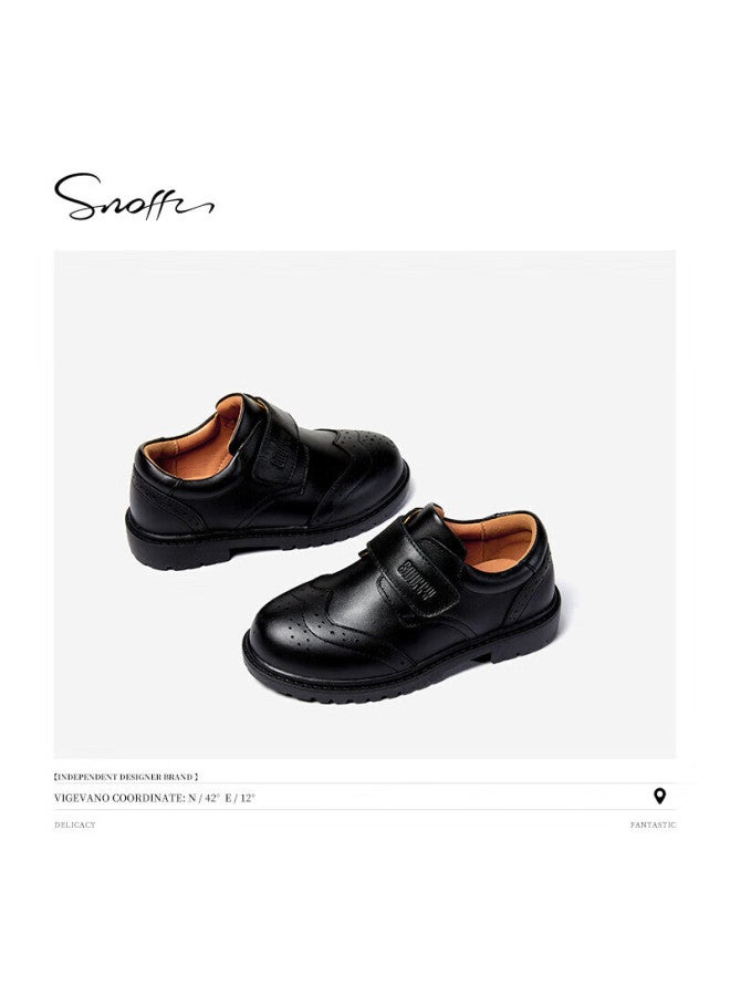 Snoffy Boys' Leather Shoes Spring And Autumn First Layer Cowhide Children's School Performance Black Leather Shoes Large Kids Single Shoes Black Size 31 - Image 3