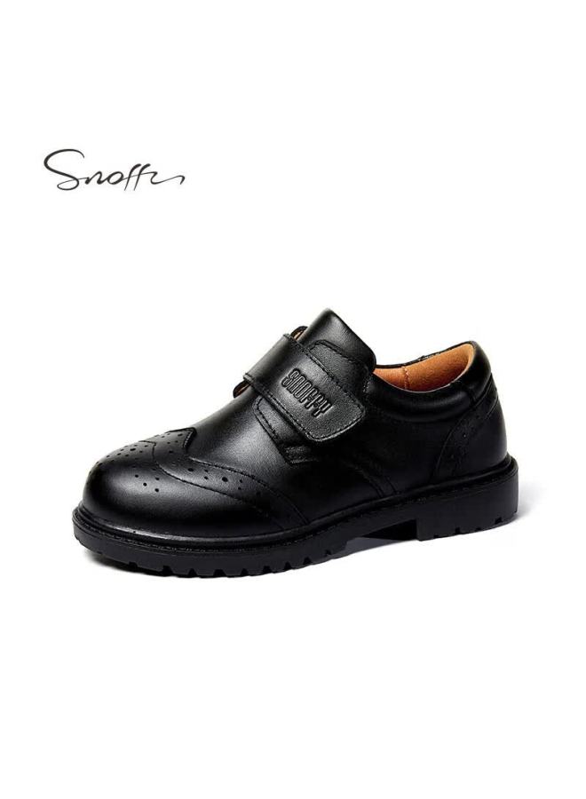 Snoffy Boys' Leather Shoes Spring And Autumn First Layer Cowhide Children's School Performance Black Leather Shoes Large Kids Single Shoes Black Size 31 - Image 5