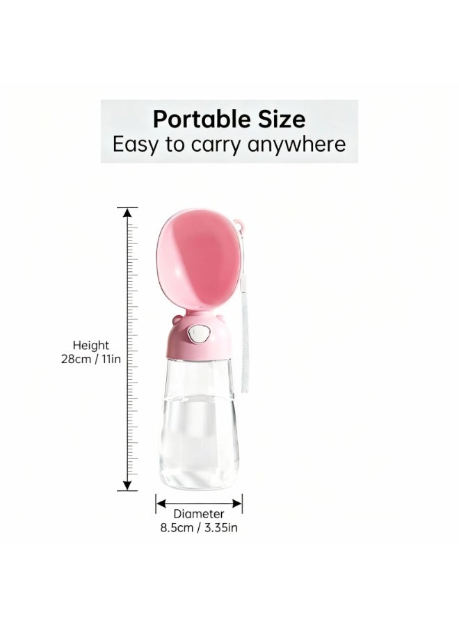 EPET Portable Dog Water Bottle, One-Key Leak-Proof Pet Travel Water Dispenser 28cm x 8.5cm / 550ml (Pink) - Image 2