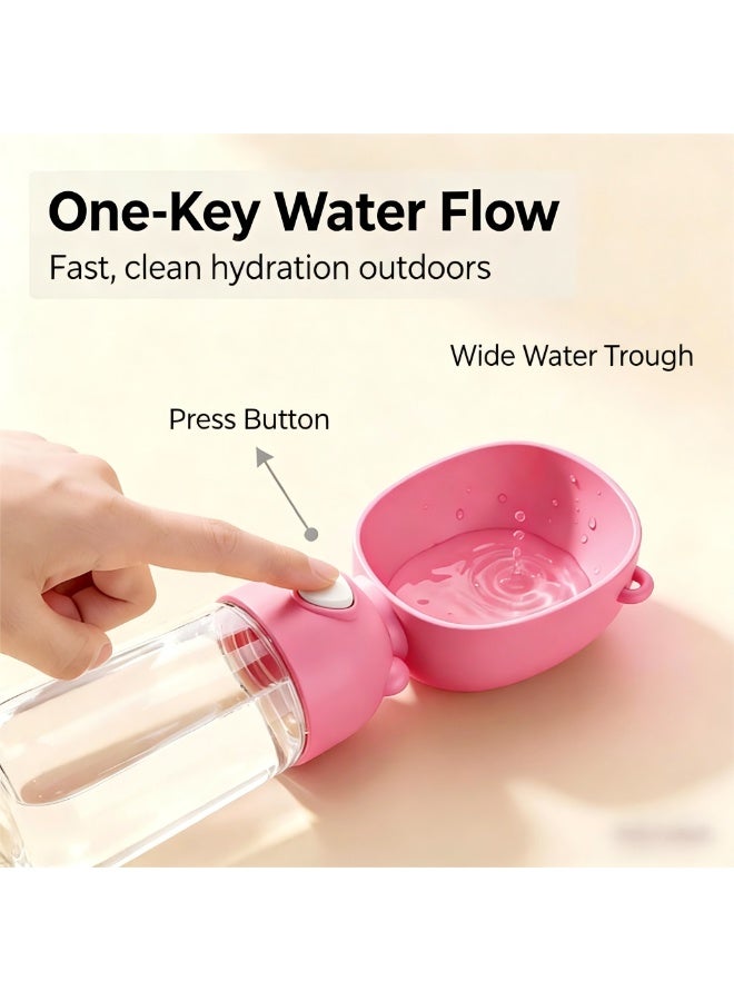 EPET Portable Dog Water Bottle, One-Key Leak-Proof Pet Travel Water Dispenser 28cm x 8.5cm / 550ml (Pink) - Image 3