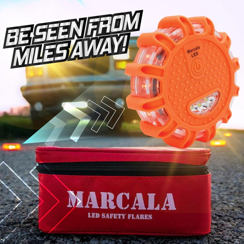 Marcala 6‑Pack LED Road Flares | DOT Compliant Emergency Lights for Vehicles with Batteries, Whistle & Case | Flares Emergency Road | Emergency Flares | Perfect For Gifting or Everyday Roadside Safety - Image 4