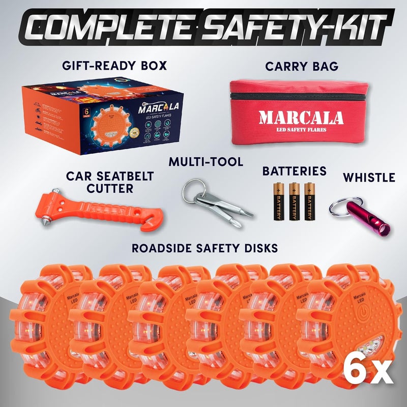 Marcala 6‑Pack LED Road Flares | DOT Compliant Emergency Lights for Vehicles with Batteries, Whistle & Case | Flares Emergency Road | Emergency Flares | Perfect For Gifting or Everyday Roadside Safety - Image 5