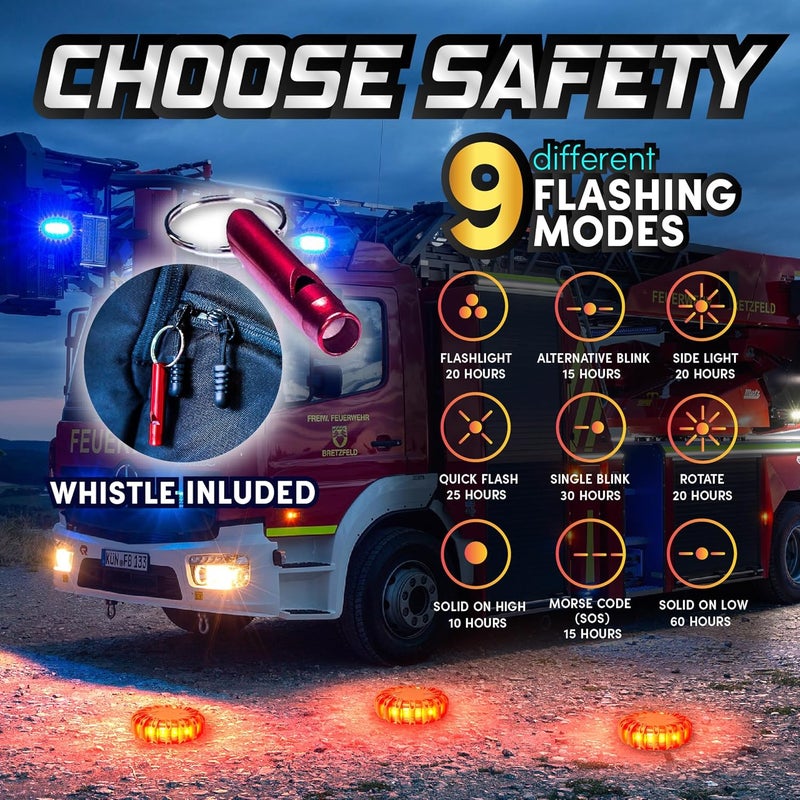 Marcala 6‑Pack LED Road Flares | DOT Compliant Emergency Lights for Vehicles with Batteries, Whistle & Case | Flares Emergency Road | Emergency Flares | Perfect For Gifting or Everyday Roadside Safety - Image 2