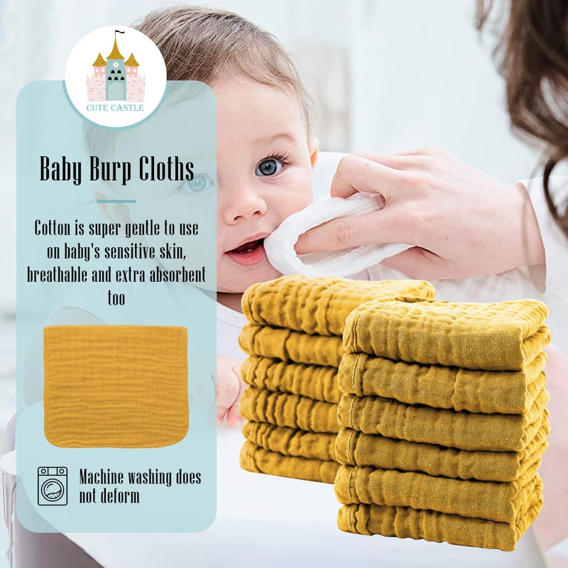Cute Castle 12 Pack Muslin Burp Cloths for Baby - Ultra-Soft 100% Cotton Baby Washcloths - Large 20'' by 10'' Super Absorbent Milk Spit Up Rags - Burpy Cloths for Unisex, Boy, Girl - Honey - Image 3