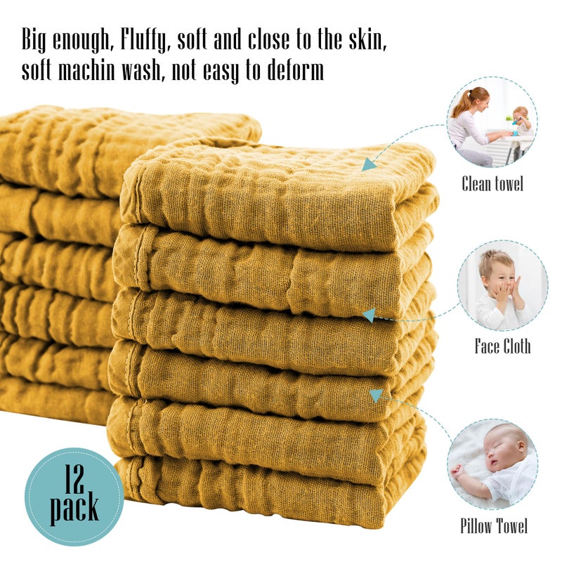 Cute Castle 12 Pack Muslin Burp Cloths for Baby - Ultra-Soft 100% Cotton Baby Washcloths - Large 20'' by 10'' Super Absorbent Milk Spit Up Rags - Burpy Cloths for Unisex, Boy, Girl - Honey - Image 5