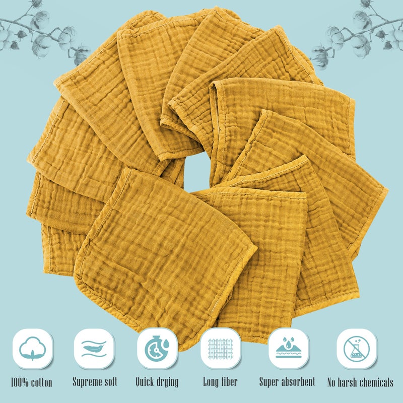 Cute Castle 12 Pack Muslin Burp Cloths for Baby - Ultra-Soft 100% Cotton Baby Washcloths - Large 20'' by 10'' Super Absorbent Milk Spit Up Rags - Burpy Cloths for Unisex, Boy, Girl - Honey - Image 2