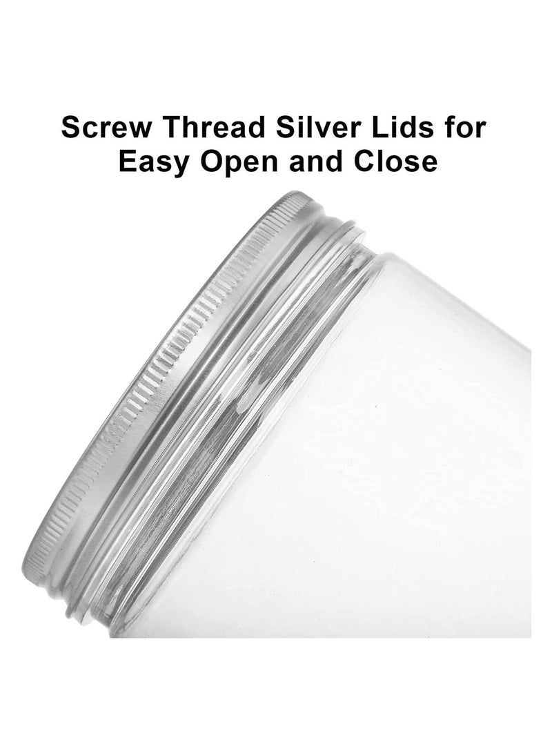 16 Pack Clear Plastic Jars Bottles Containers with Silver Ribbed Lids 400ml Straight Cylinders Storage Container for Food and Home Storage  - Image 2