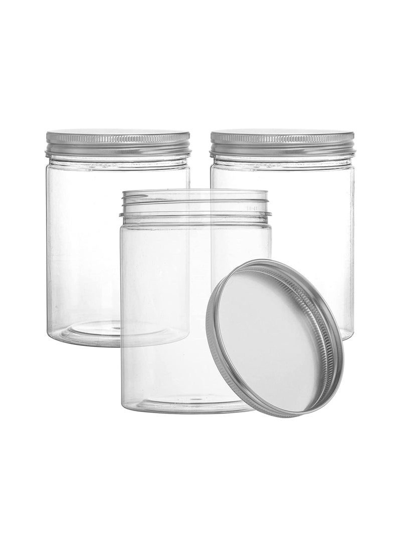 16 Pack Clear Plastic Jars Bottles Containers with Silver Ribbed Lids 400ml Straight Cylinders Storage Container for Food and Home Storage  - Image 3