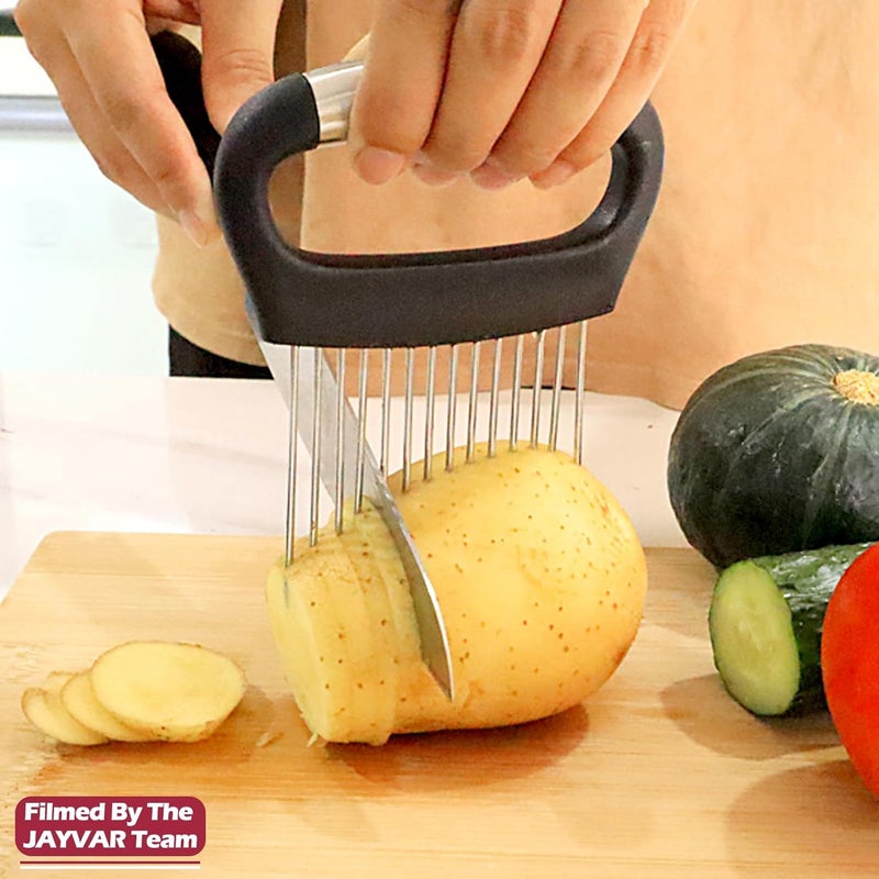 JAYVAR Large Onion Holder for Slicing, Large Onion Cutter Vegetable Chopper, Stainless Steel Tomato Slicer for Potato Lemon, Practical Meat Tenderizer Tool, Kitchen Food Slicer Guide for Neat Slicing - Image 5