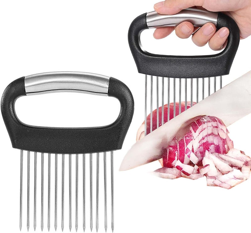 JAYVAR Large Onion Holder for Slicing, Large Onion Cutter Vegetable Chopper, Stainless Steel Tomato Slicer for Potato Lemon, Practical Meat Tenderizer Tool, Kitchen Food Slicer Guide for Neat Slicing - Image 1