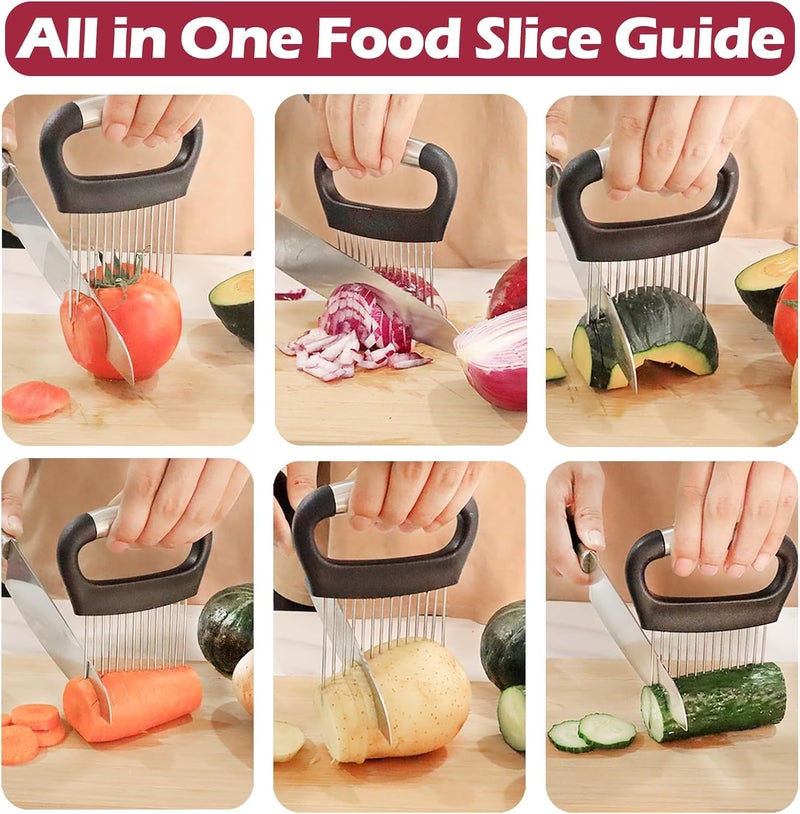 JAYVAR Large Onion Holder for Slicing, Large Onion Cutter Vegetable Chopper, Stainless Steel Tomato Slicer for Potato Lemon, Practical Meat Tenderizer Tool, Kitchen Food Slicer Guide for Neat Slicing - Image 2