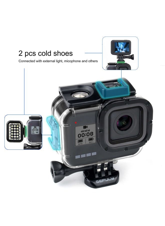 GEPULY 60M(196ft) Waterproof Housing Case for GoPro Hero 8 Black,Protective Underwater Diving Housing Shell with 2 Cold Shoe Adapters Bracket Accessories for GoPro Hero 8 Black Action Camera - Image 2