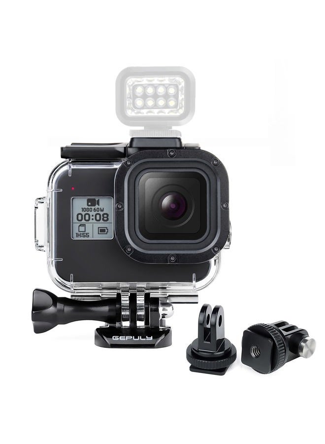 GEPULY 60M(196ft) Waterproof Housing Case for GoPro Hero 8 Black,Protective Underwater Diving Housing Shell with 2 Cold Shoe Adapters Bracket Accessories for GoPro Hero 8 Black Action Camera - Image 1