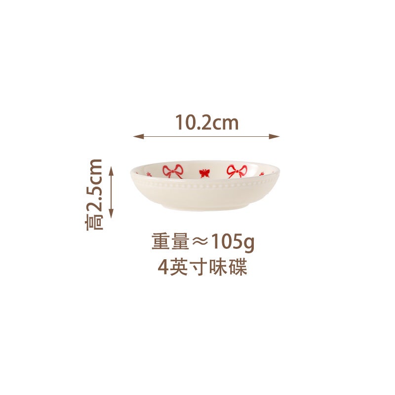 Bow Tie Bowl And Dish Set, High-Value Plates, Red Housewarming Tableware, Bowls And Plates, Household Ceramic Rice Bowls - Image 1