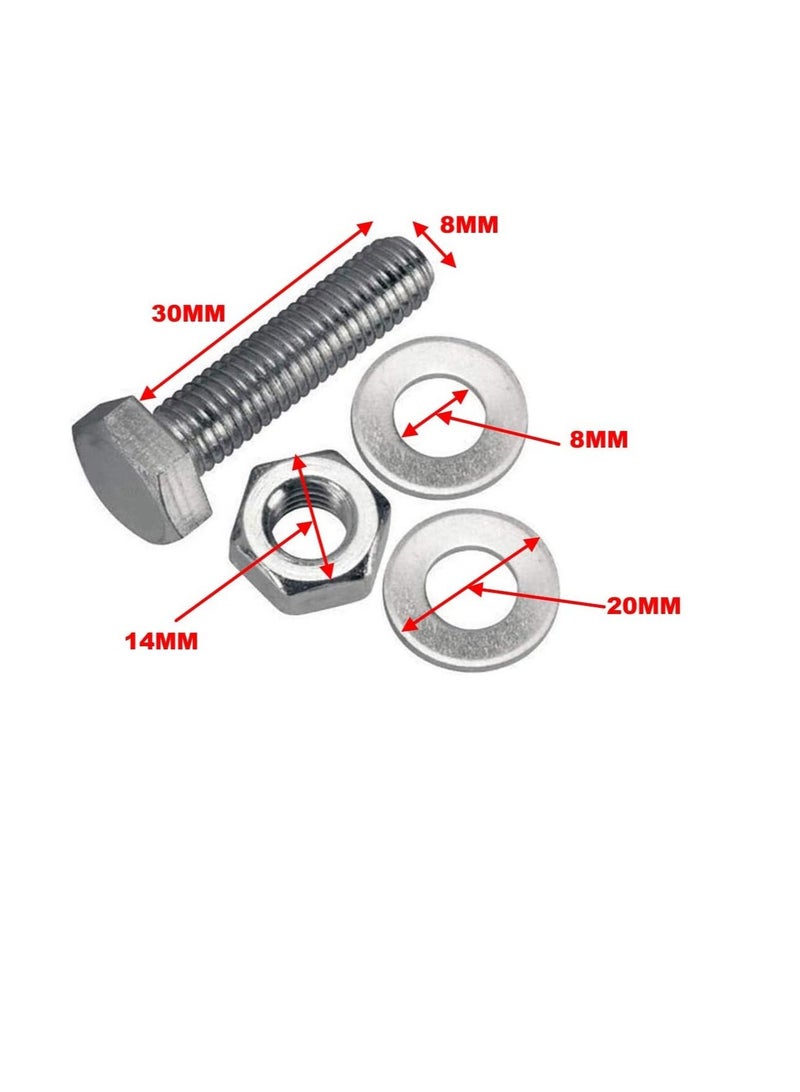12 pcs Hex Head Screw Bolts Nuts & Washers Fully Thread GI Plain Finish Bolt Set. (8, 30MM) - Image 3