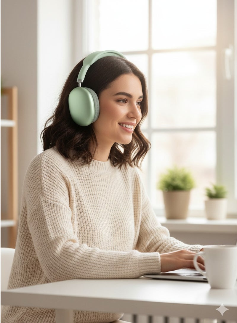 سماعة راس بلوتوث لاسلكية P9 بصوت ستيريو نقي تدعم بطاقة الذاكرة, اخضر - Image 3