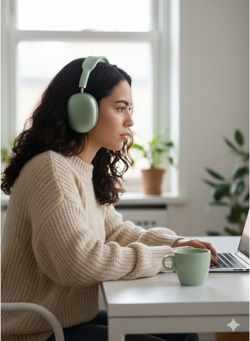 سماعة راس بلوتوث لاسلكية P9 بصوت ستيريو نقي تدعم بطاقة الذاكرة, اخضر - Image 5