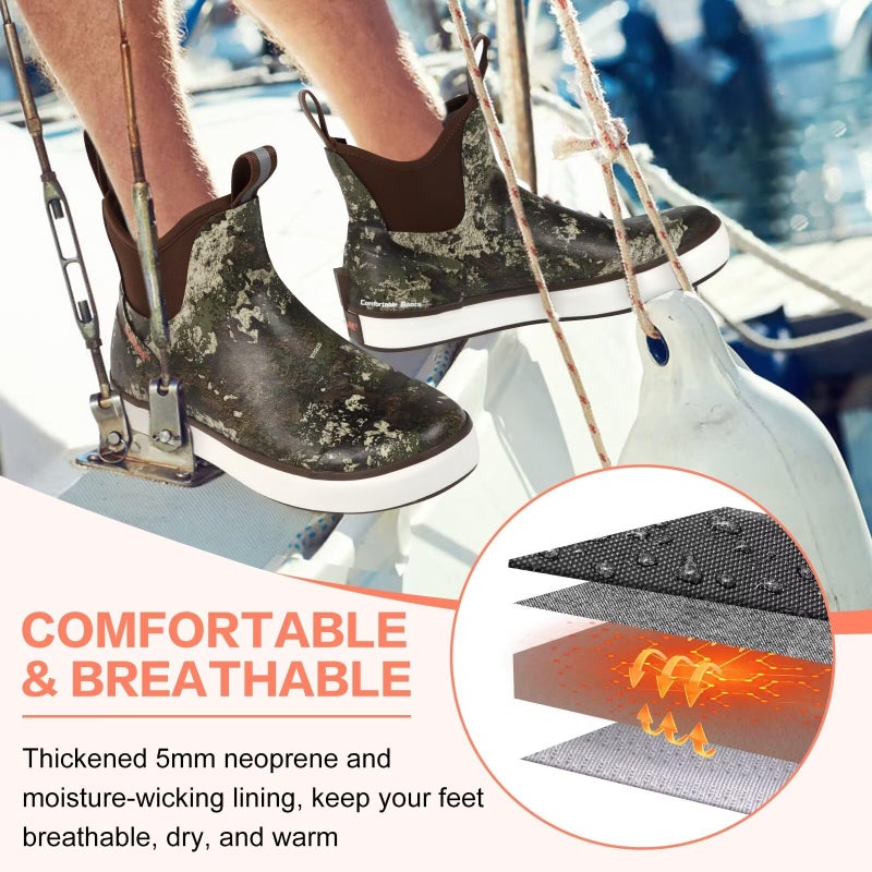 Showave Deck Boots for Men Ankle Rain Boots Men Insulated Rubber Boot Neoprene Mud Waterproof Boot Boat Fishing Booties for Sailing Gardening(Strata,Size 11) - Image 5