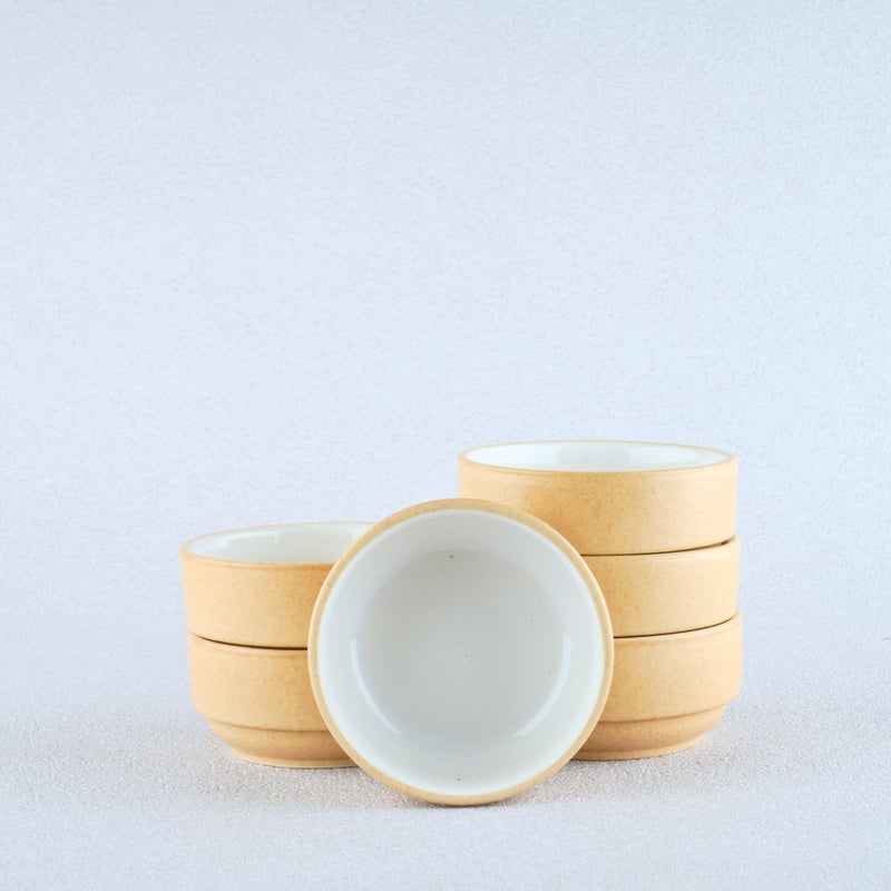 BLACKCARROT Ceramic Bowl Set of 6 | Microwave & Dishwasher Safe | Pattern : Beige & White | Ideal for Snacks, Soup, Rice, Dal, Curries, Sabji - Image 1