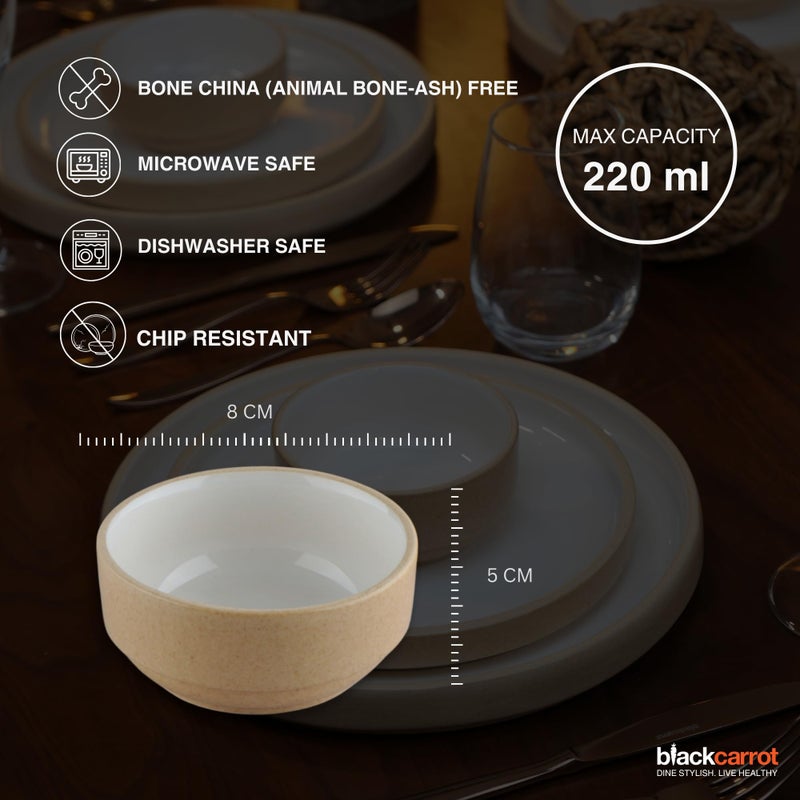 BLACKCARROT Ceramic Bowl Set of 6 | Microwave & Dishwasher Safe | Pattern : Beige & White | Ideal for Snacks, Soup, Rice, Dal, Curries, Sabji - Image 4