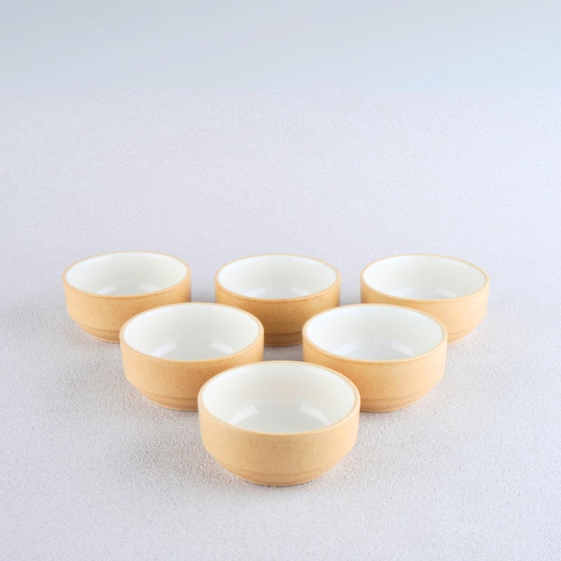 BLACKCARROT Ceramic Bowl Set of 6 | Microwave & Dishwasher Safe | Pattern : Beige & White | Ideal for Snacks, Soup, Rice, Dal, Curries, Sabji - Image 3