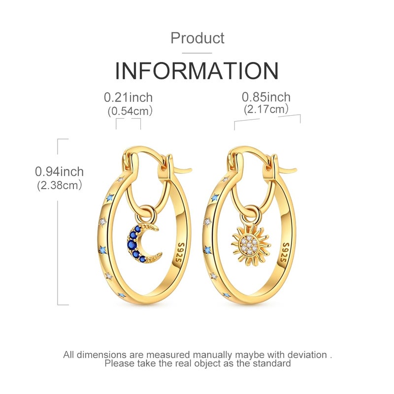 Parmuz Gold Plated Earrings Hoop Earrings Star Moon Cubic Zirconia Thin Round 925 Sterling Silver Hoops for Women - Image 5