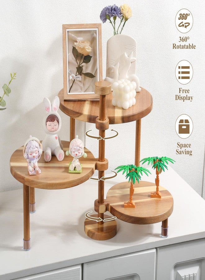GEHE 3 Tier Round Cupcake Stand, 360° Rotatable Acacia Wood Cake Stand Cupcake Tower, Rustic Wooden Tiered Dessert Table Display Set, Tiered Tray Stands for Birthday, Wedding Party (12-10-8 IN) - Image 2