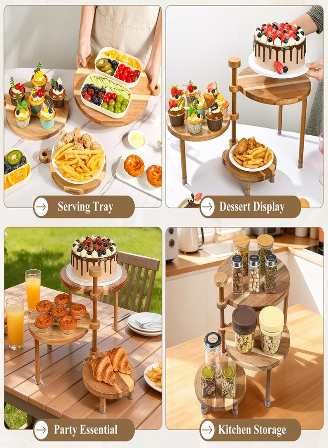 GEHE 3 Tier Round Cupcake Stand, 360° Rotatable Acacia Wood Cake Stand Cupcake Tower, Rustic Wooden Tiered Dessert Table Display Set, Tiered Tray Stands for Birthday, Wedding Party (12-10-8 IN) - Image 4
