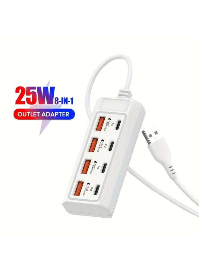 4C 4A أبيض 8 منفذ شريط طاقة USB 25 واط محور شحن USB للأجهزة اللوحية - Image 1