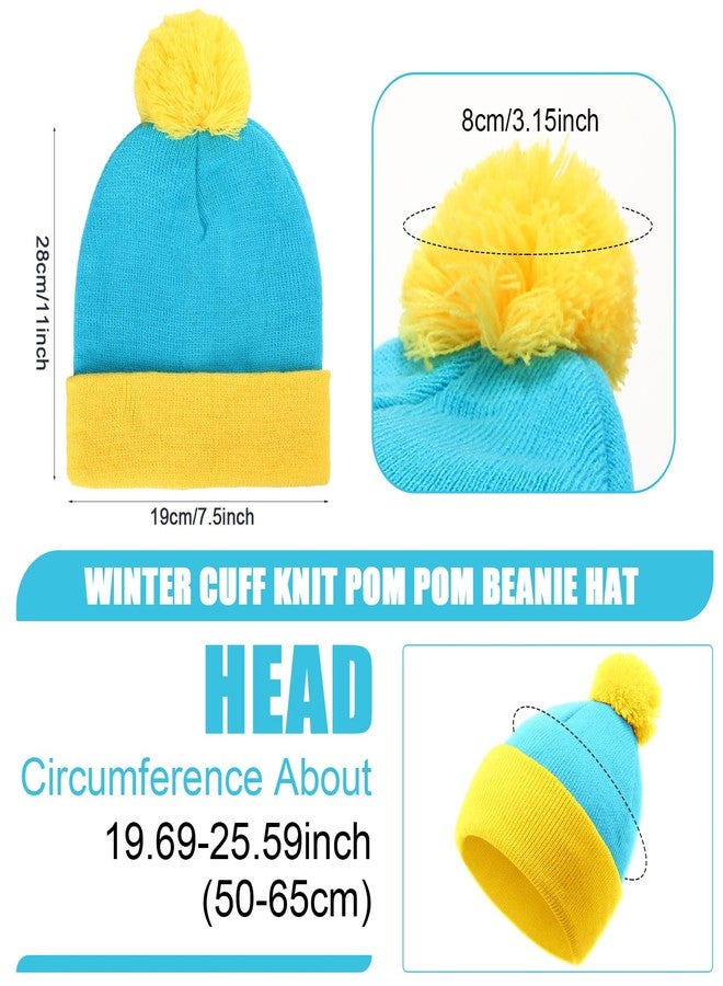 Shinymoon Winter Knit Pom Beanie Hat Halloween Character Cosplay Warm Headwear Pompom Women Men's Novelty Beanie Caps(Yellow, Lake Blue) - Image 3