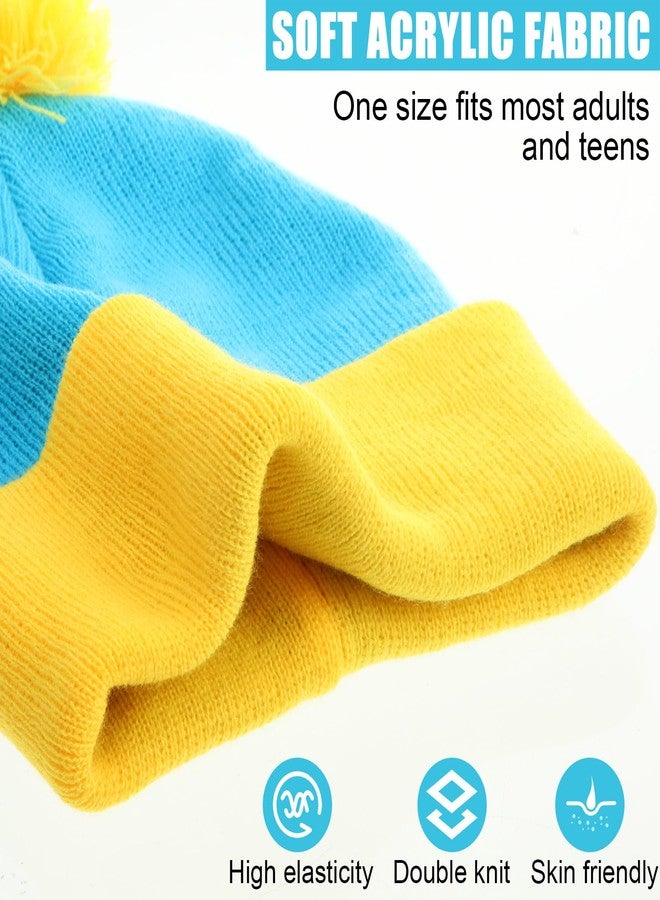 Shinymoon Winter Knit Pom Beanie Hat Halloween Character Cosplay Warm Headwear Pompom Women Men's Novelty Beanie Caps(Yellow, Lake Blue) - Image 4