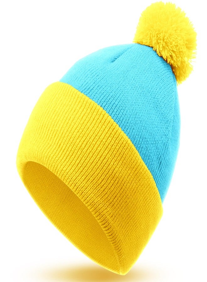 Shinymoon Winter Knit Pom Beanie Hat Halloween Character Cosplay Warm Headwear Pompom Women Men's Novelty Beanie Caps(Yellow, Lake Blue) - Image 2