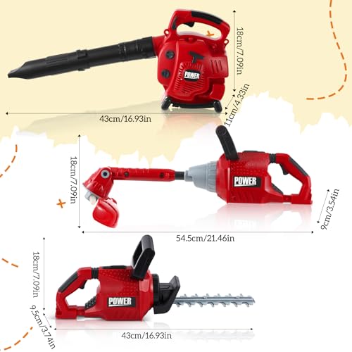 Arrowbash 3 Pcs Toy Gardening Tool Set for Kids Toy Leaf Blower Weed Trimmer Hedge Trimmer Pretend Set with Lights and Sounds Christmas Birthday Gifts for Boys Girls - Image 5