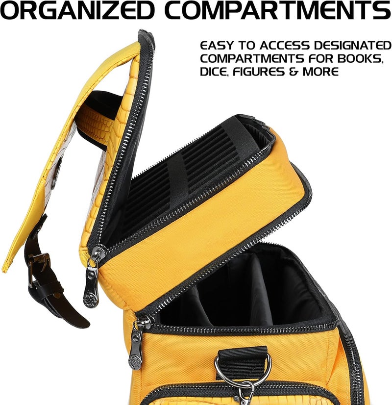 ENHANCE Collector's Edition RPG Adventurer's DnD Bag - Dragon Hide Exterior Travel RPG Bag with Tabletop Miniatures Storage Vault, Mat Holder, DnD Dice & Token Pockets, Fits 4-8 Books (Dragon Gold) - Image 3