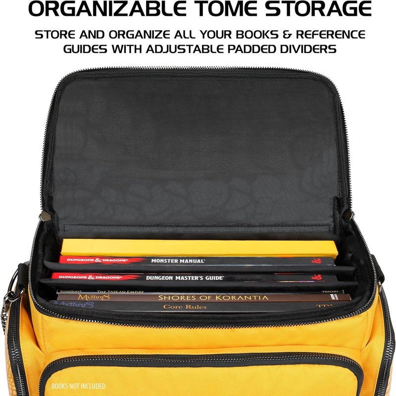 ENHANCE Collector's Edition RPG Adventurer's DnD Bag - Dragon Hide Exterior Travel RPG Bag with Tabletop Miniatures Storage Vault, Mat Holder, DnD Dice & Token Pockets, Fits 4-8 Books (Dragon Gold) - Image 5